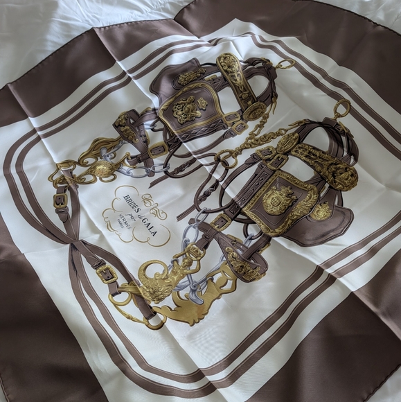 Hermes Silk Scarf Carre 90 Brides de Gala Brown Chocolate Brown - Picture 1 of 7